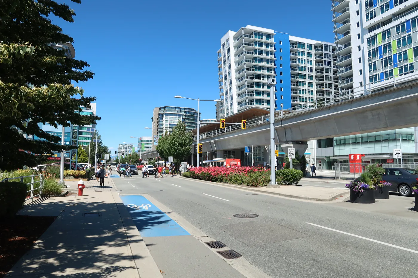 No. 3 Road in Richmond with new towers and the Canada Line guideway