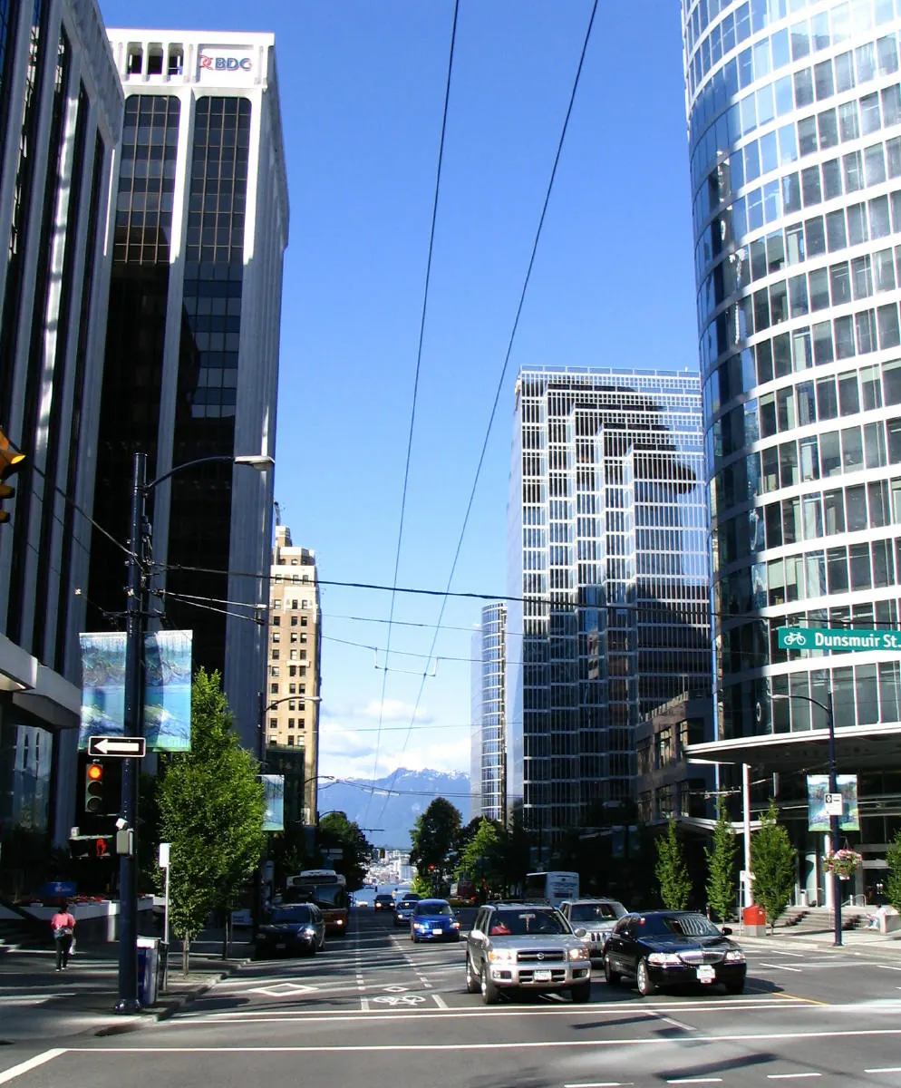 Office towers along Burrard Street in downtown Vancouver