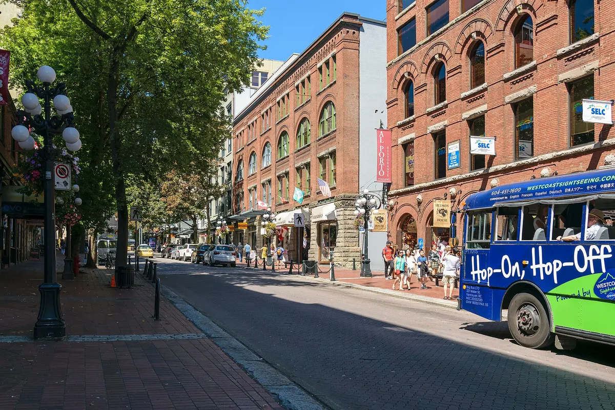 Brick buildings along a street in Gastown, Vancouver